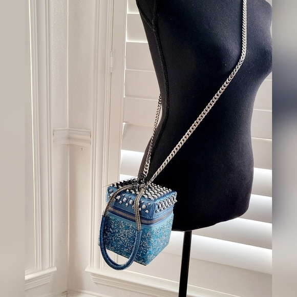 MCM Blue Studded Cube Leather Pouch - Picture 8 of 8